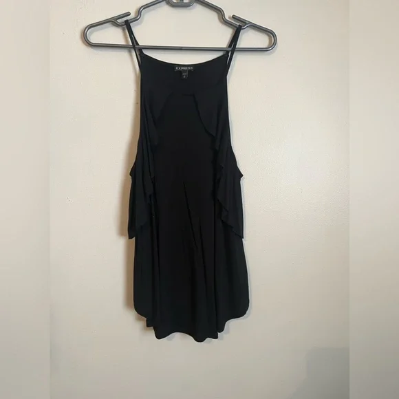 Women’s Express High Neck Black Ruffle Top - Size Medium - Picture 2 of 4